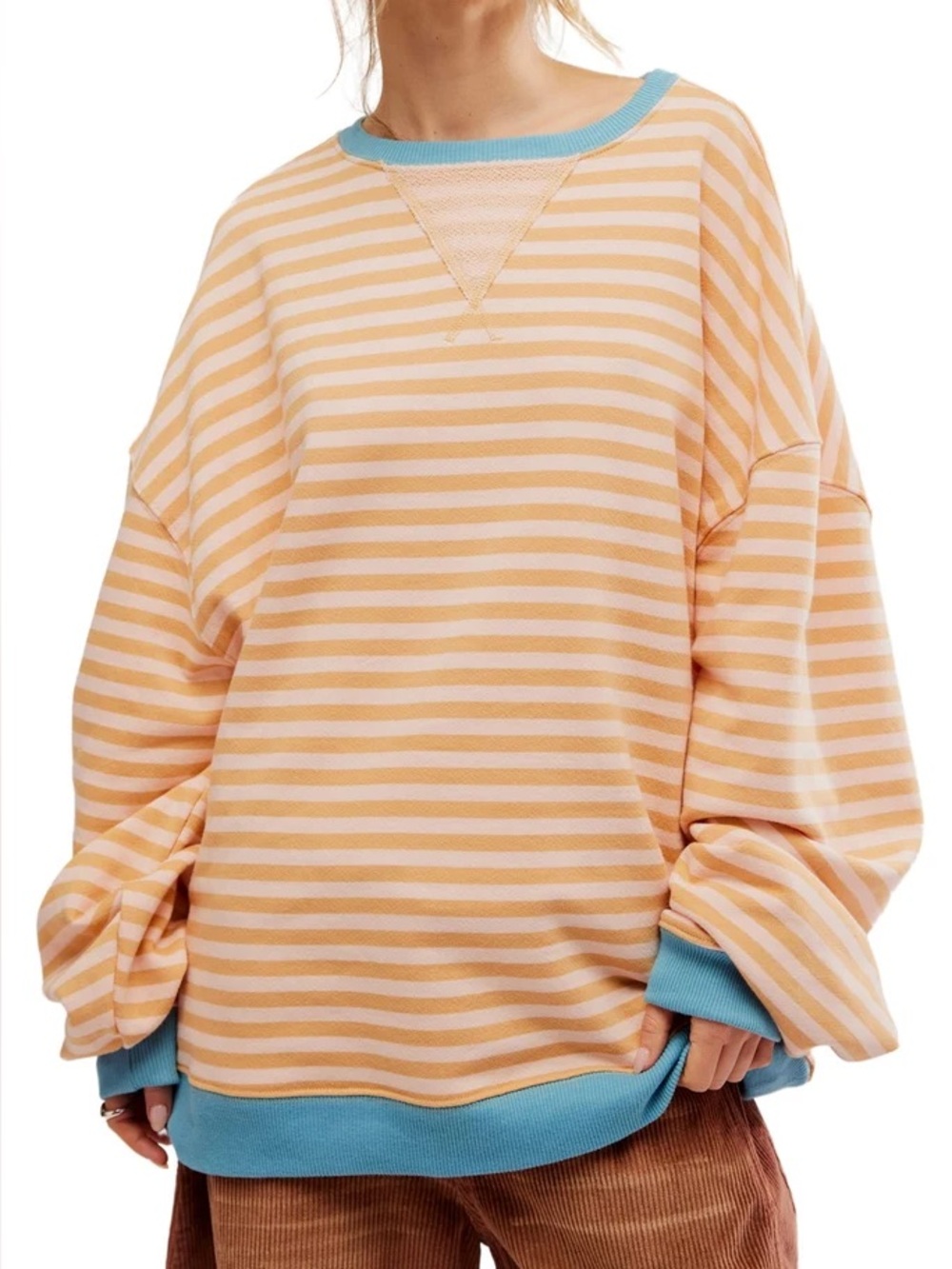 Latte Combo Classic Striped Crew Free People size XL